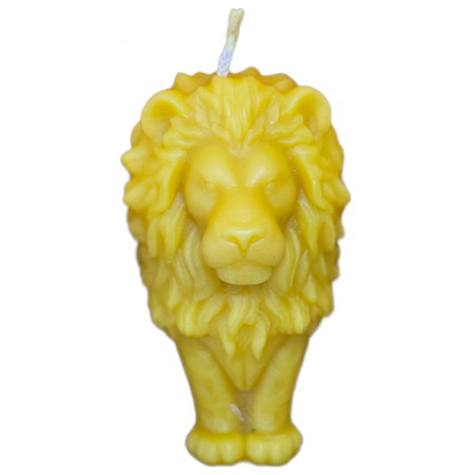 Handcrafted lion-shaped beeswax candle made from 100% pure beeswax.