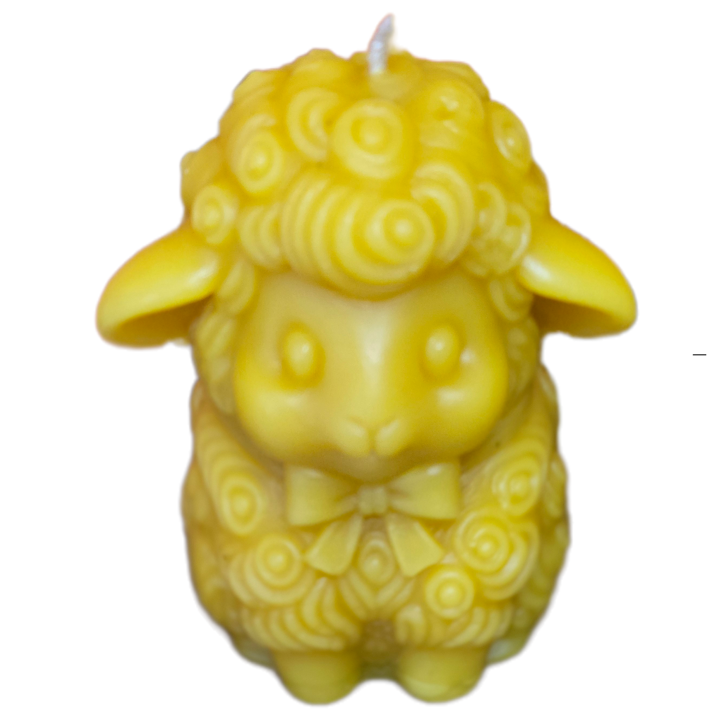 Handcrafted sheep-shaped beeswax candle with detailed curls made from pure beeswax