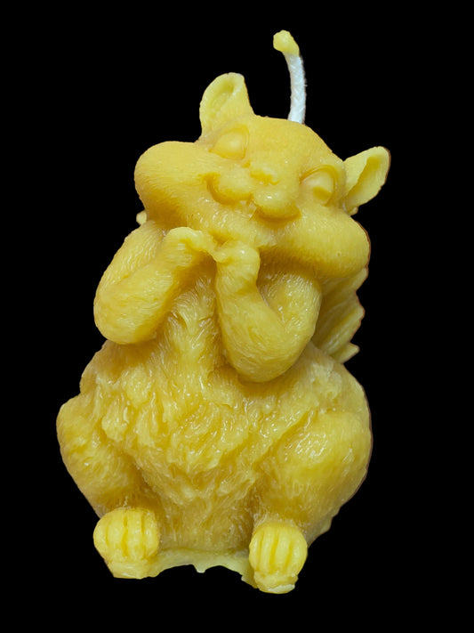 Cute handmade pure beeswax squirrel candle with detailed fur texture and natural honey aroma. A lovely gift for animal and woodland lovers.